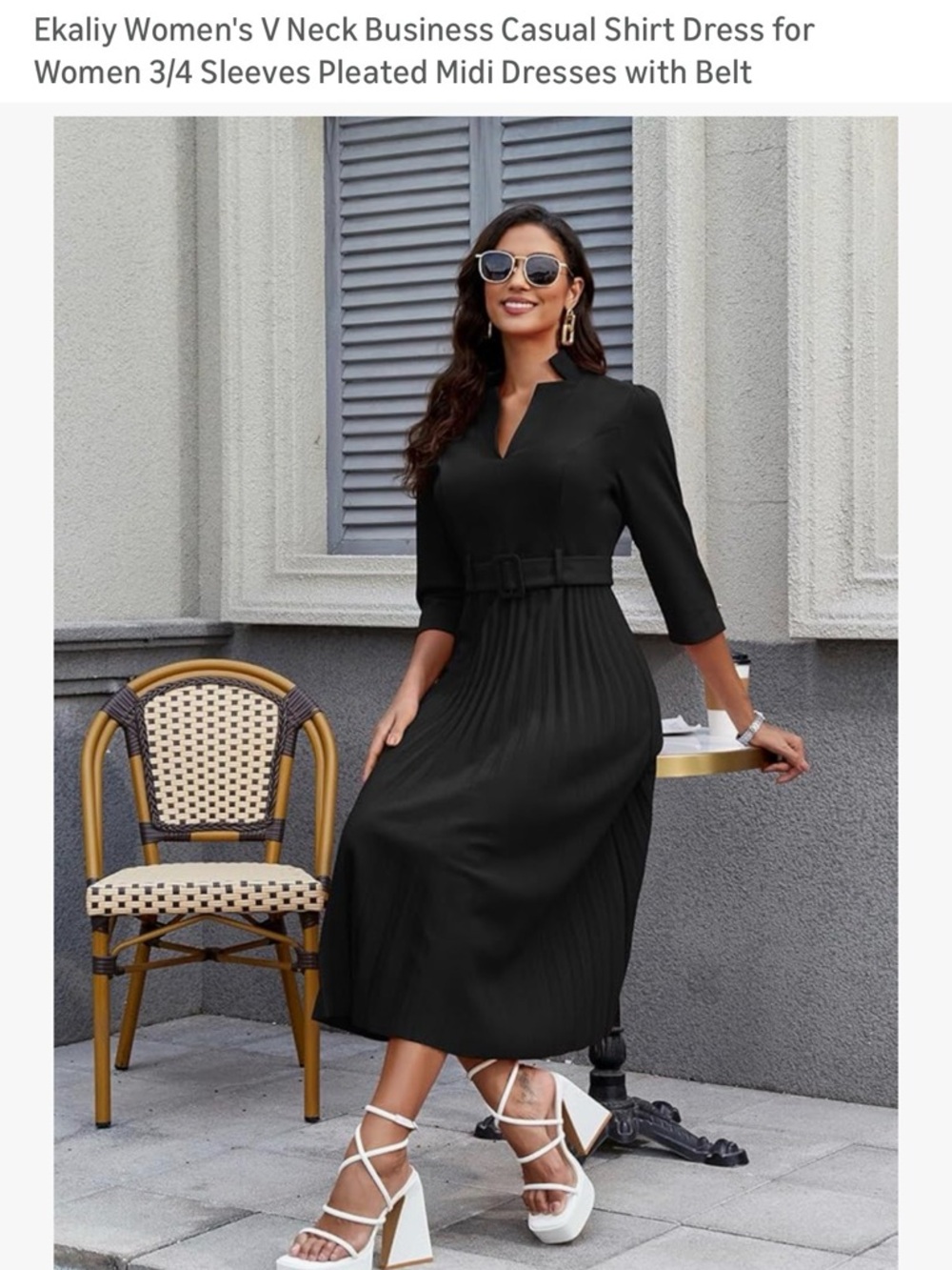 Amazon Black Midi Dress with Belted Waist